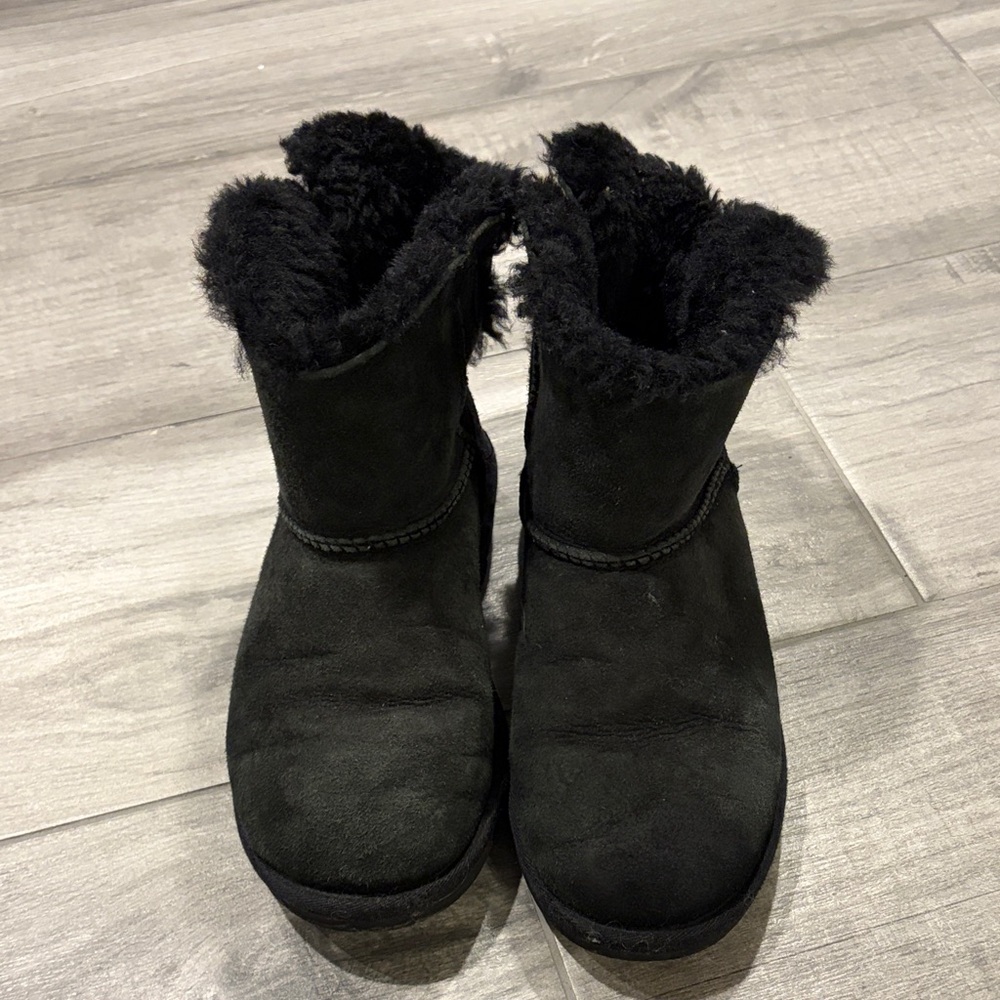 UGG Black Suede Boots with Fur Trim
